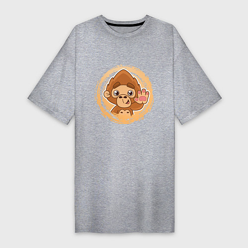 Женская футболка-платье Забавная обезьянка машет рукой / Меланж – фото 1