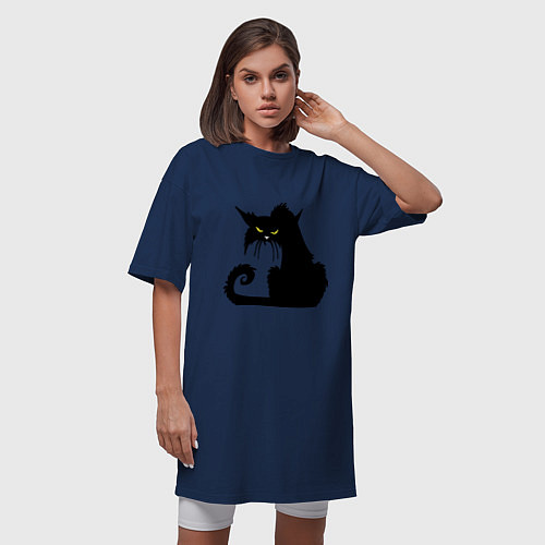 Женская футболка-платье Black cat / Тёмно-синий – фото 3