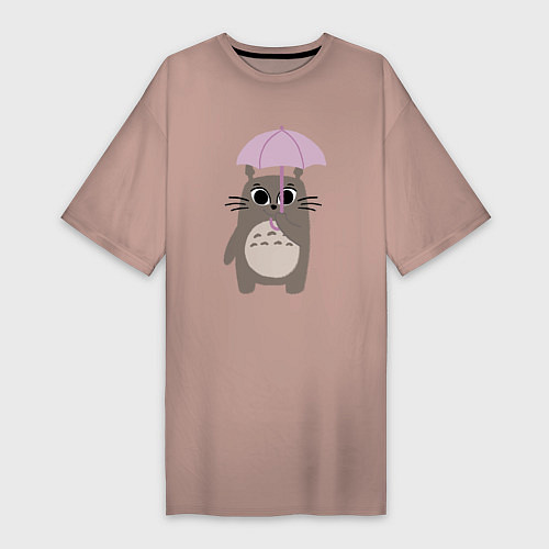 Женская футболка-платье Тоторо с зонтом / Пыльно-розовый – фото 1