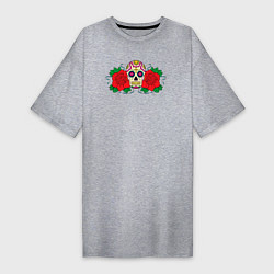 Женская футболка-платье Мексиканский череп и розы