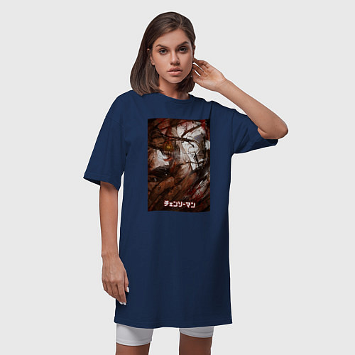Женская футболка-платье Человек бензопила в режиме берсерка / Тёмно-синий – фото 3