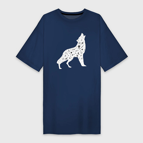 Женская футболка-платье Созвездие волка - волк из звезд / Тёмно-синий – фото 1