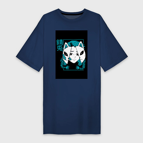 Женская футболка-платье Макомо - Клинок рассекающий демонов / Тёмно-синий – фото 1