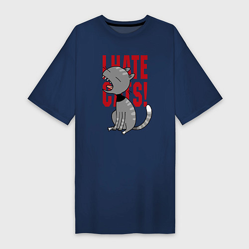 Женская футболка-платье Ненавижу кошек! Шутка / Тёмно-синий – фото 1