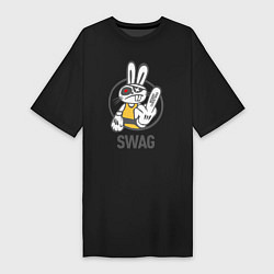 Футболка женская-платье SWAG Bad rabbit - Merry Christmas!, цвет: черный
