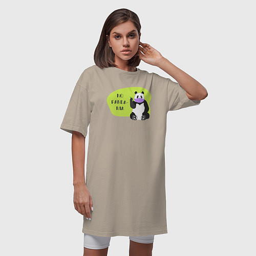 Женская футболка-платье Панда - No pandamia / Миндальный – фото 3