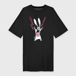Футболка женская-платье Год кролика, с новым годом, кролики, цвет: черный