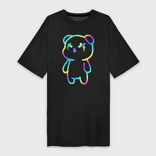 Женская футболка-платье Cool neon bear / Черный – фото 1