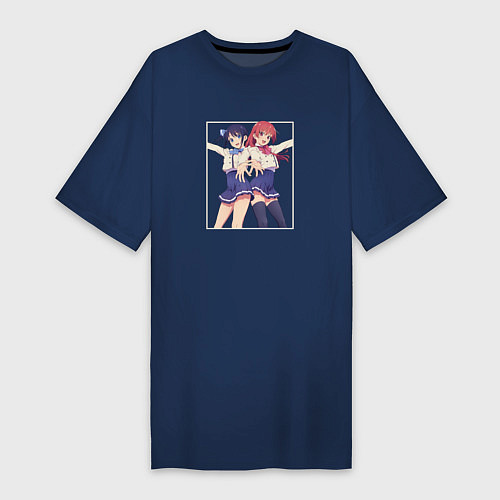 Женская футболка-платье Саки и Нагиса - Мои девушки / Тёмно-синий – фото 1