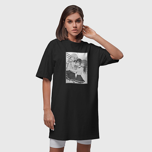 Женская футболка-платье Нагиса с Рикой и Саки - Мои девушки / Черный – фото 3