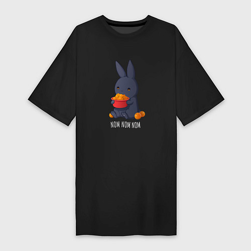 Женская футболка-платье Кролик и мандарины - Nom nom nom / Черный – фото 1