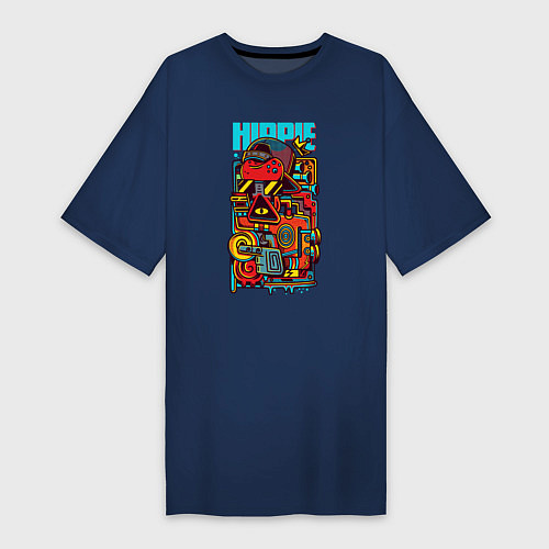 Женская футболка-платье Робот хиппи / Тёмно-синий – фото 1