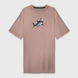 Футболка женская-платье Удивлённая акула, цвет: пыльно-розовый