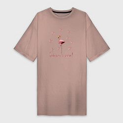 Женская футболка-платье Розовый фламинго и розовые снежинки: скоро лето