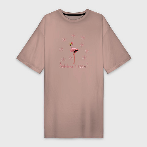 Женская футболка-платье Розовый фламинго и розовые снежинки: скоро лето / Пыльно-розовый – фото 1