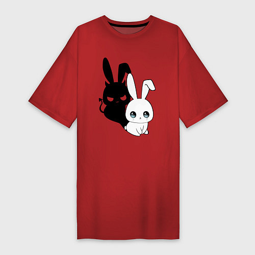Женская футболка-платье Милый кролик - ангелочек или дьяволёнок? / Красный – фото 1