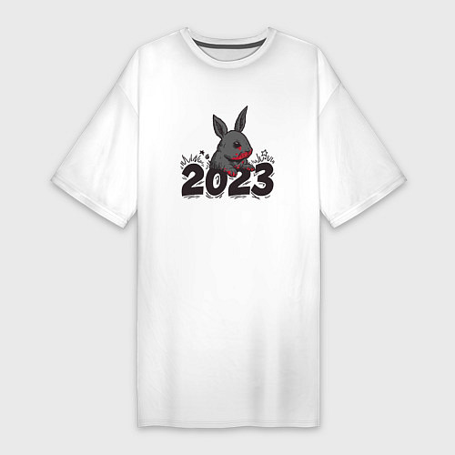 Женская футболка-платье Чёрный кровожадный кролик / Белый – фото 1