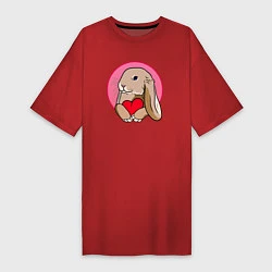 Женская футболка-платье Кролик с красным сердечком