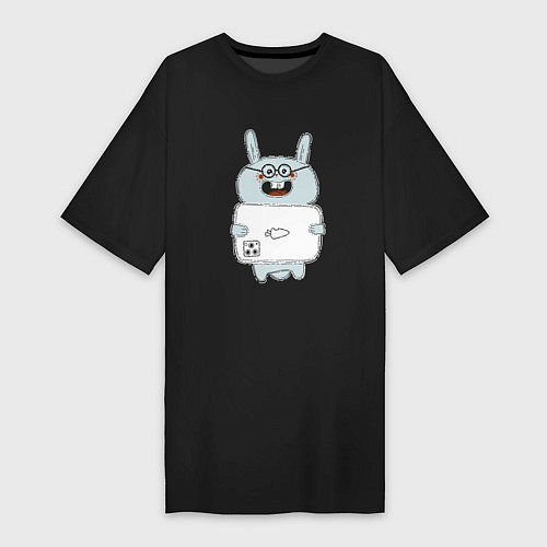 Женская футболка-платье Кролик с модным телефоном / Черный – фото 1