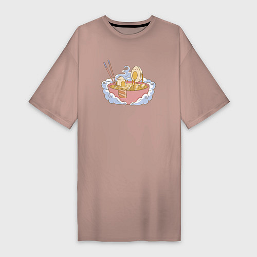 Женская футболка-платье Каваи яйца в миске для рамена с лапшой / Пыльно-розовый – фото 1