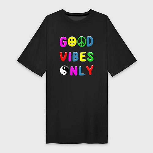 Женская футболка-платье Good vibes only / Черный – фото 1