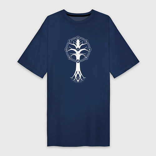 Женская футболка-платье Руны девяти миров - Иггдрасиль / Тёмно-синий – фото 1