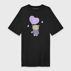 Женская футболка-платье Милый медвежонок с шариком и бабочками