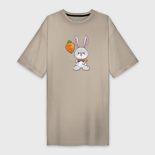 Женская футболка-платье Кролик с воздушной морковкой / Миндальный – фото 1