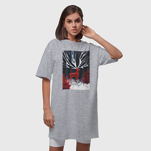Женская футболка-платье Красный олень с гиганскими рогами / Меланж – фото 3