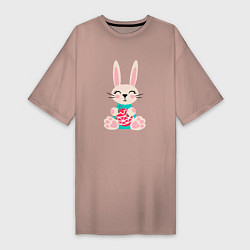 Женская футболка-платье Новогодний кролик с елочным шаром