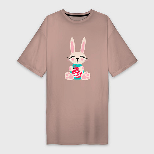 Женская футболка-платье Новогодний кролик с елочным шаром / Пыльно-розовый – фото 1