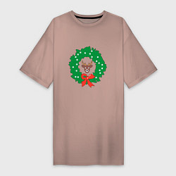 Женская футболка-платье Рождественский венок с оленем