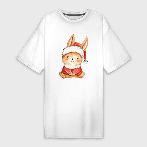 Женская футболка-платье Зайка в новогоднем костюме / Белый – фото 1