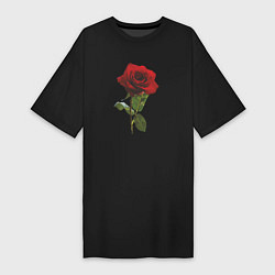 Футболка женская-платье Красивая красная роза, цвет: черный