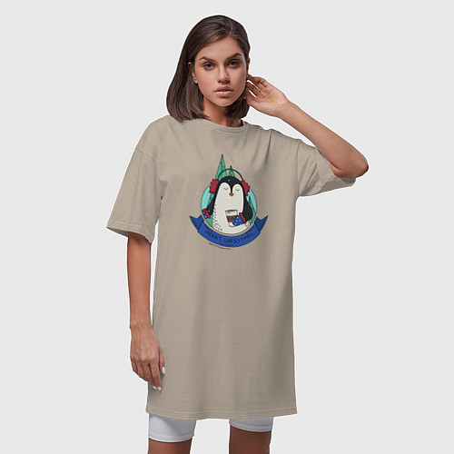 Женская футболка-платье Merry christmas penguin / Миндальный – фото 3