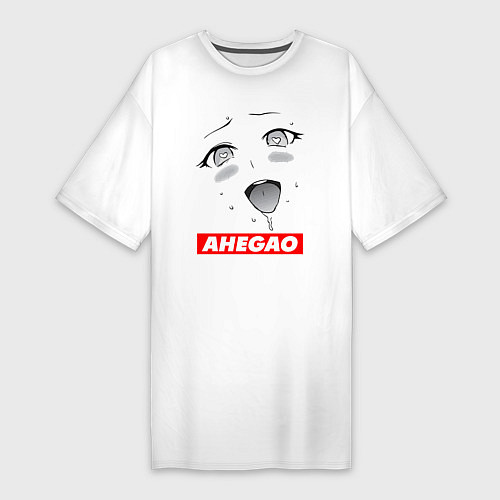 Женская футболка-платье Лицо ахегао с логотипом / Белый – фото 1