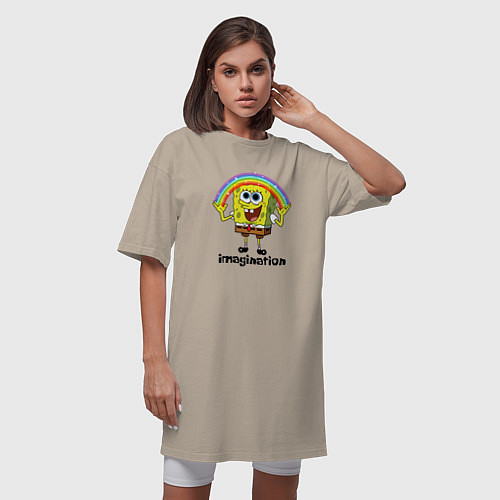Женская футболка-платье Губка боб воображение мем / Миндальный – фото 3