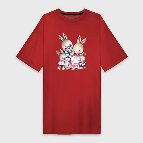 Женская футболка-платье Семья зайцев / Красный – фото 1