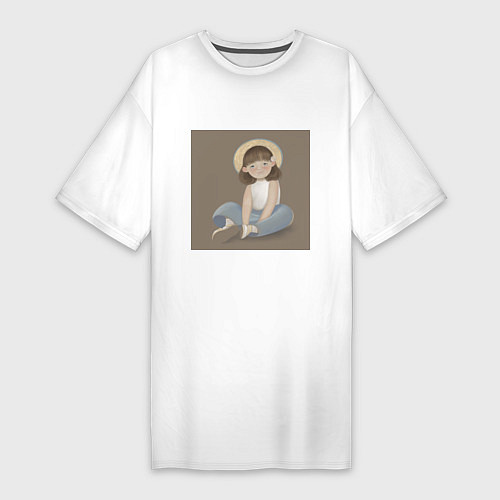 Женская футболка-платье Мультяшная девочка в шляпке / Белый – фото 1