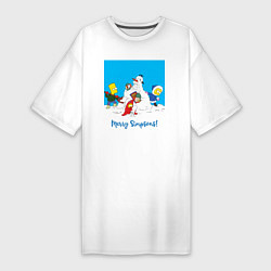 Женская футболка-платье Дети Симпсоны лепят маму с папой