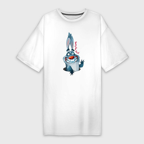 Женская футболка-платье Прикольный зубастый кролик / Белый – фото 1