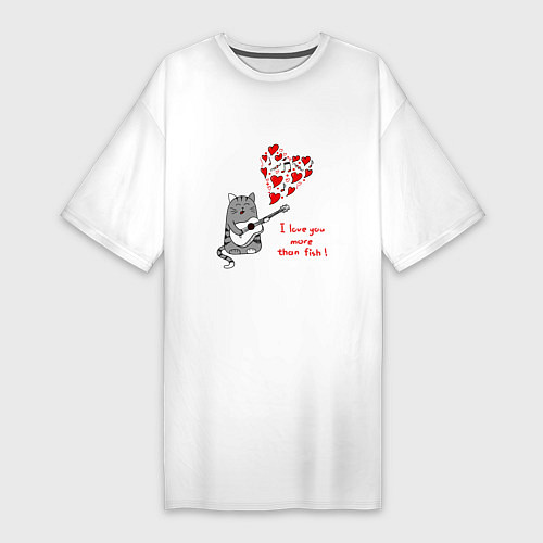 Женская футболка-платье I love you more than fish / Белый – фото 1