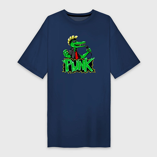 Женская футболка-платье Крокодил панк с микрофоном / Тёмно-синий – фото 1