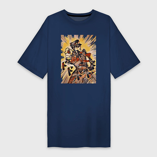 Женская футболка-платье Дзётаро Кудзё указывает пальцем / Тёмно-синий – фото 1