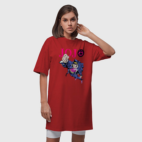 Женская футболка-платье Дзётаро Кудзё грозит кулаком / Красный – фото 3