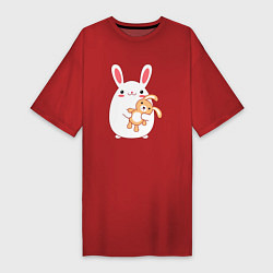Футболка женская-платье Круглый кролик с зайкой, цвет: красный