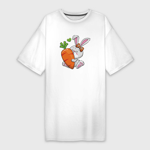 Женская футболка-платье Зайка с большой морковкой / Белый – фото 1