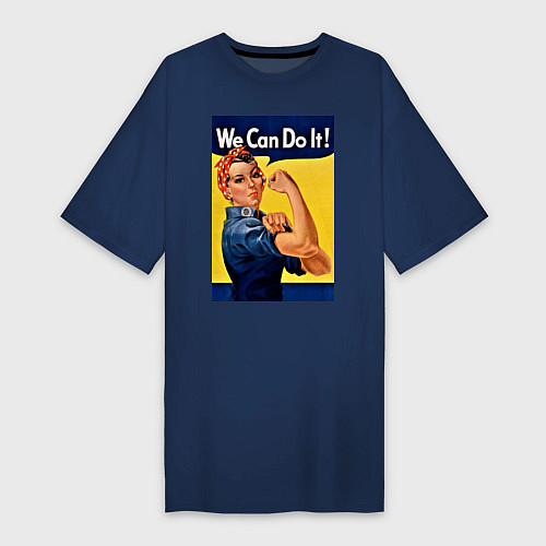 Женская футболка-платье Мы можем сделать это - феминизм поп арт / Тёмно-синий – фото 1