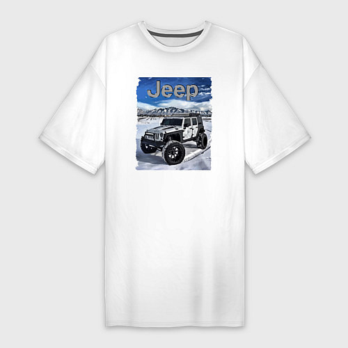 Женская футболка-платье Chrysler Jeep Wrangler в зимних горах / Белый – фото 1