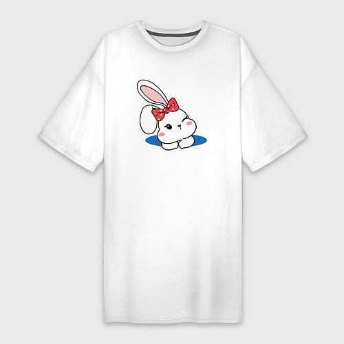 Женская футболка-платье Зайка с бантиком на голове / Белый – фото 1
